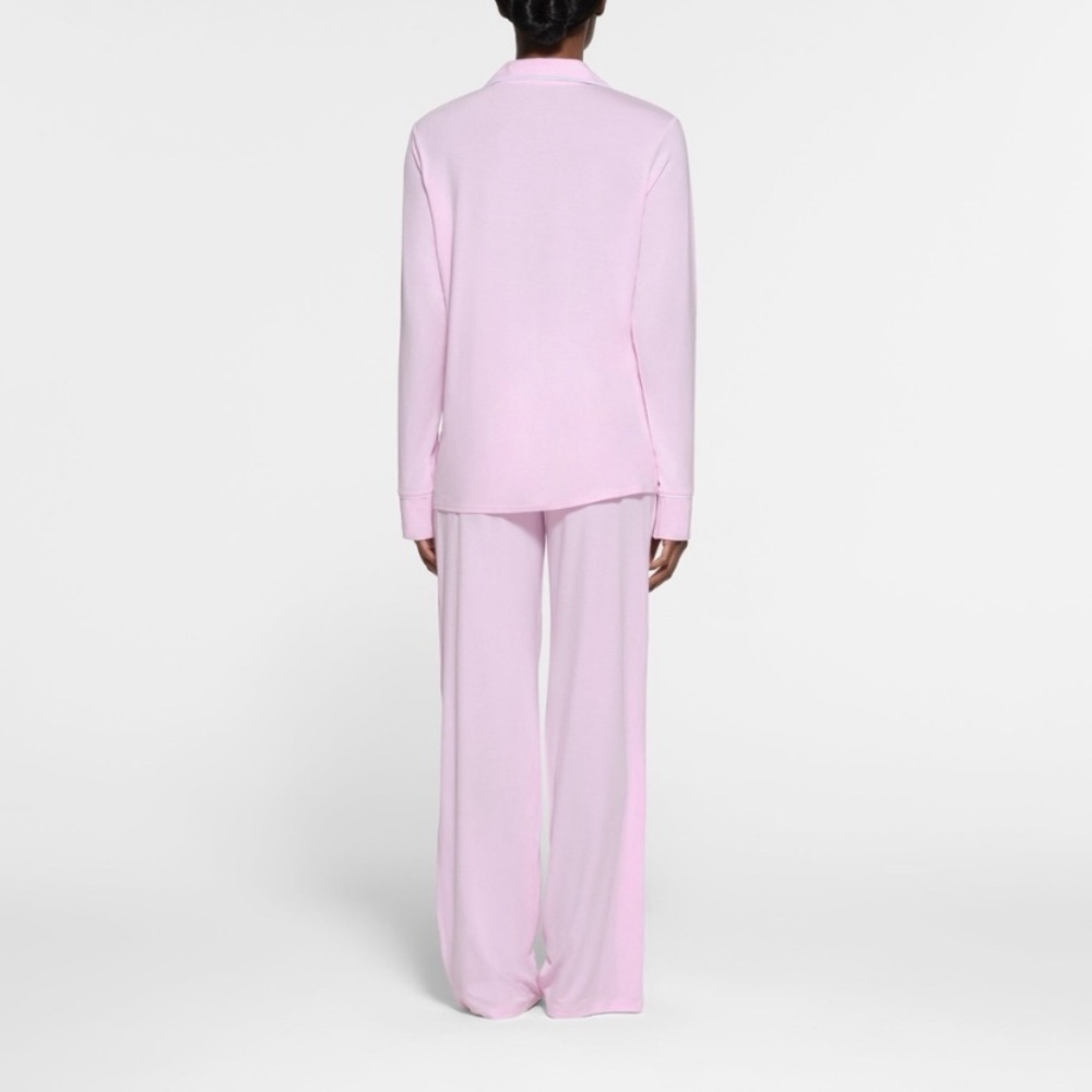 Skims Sleep Long Sleeve Button Up Set in Cherry Blossom - Picture 3 of 3